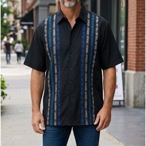 Cafe Luna Mens Short Sleeve Button Down Shirt Black Blue Grey Stripes Size 3XL